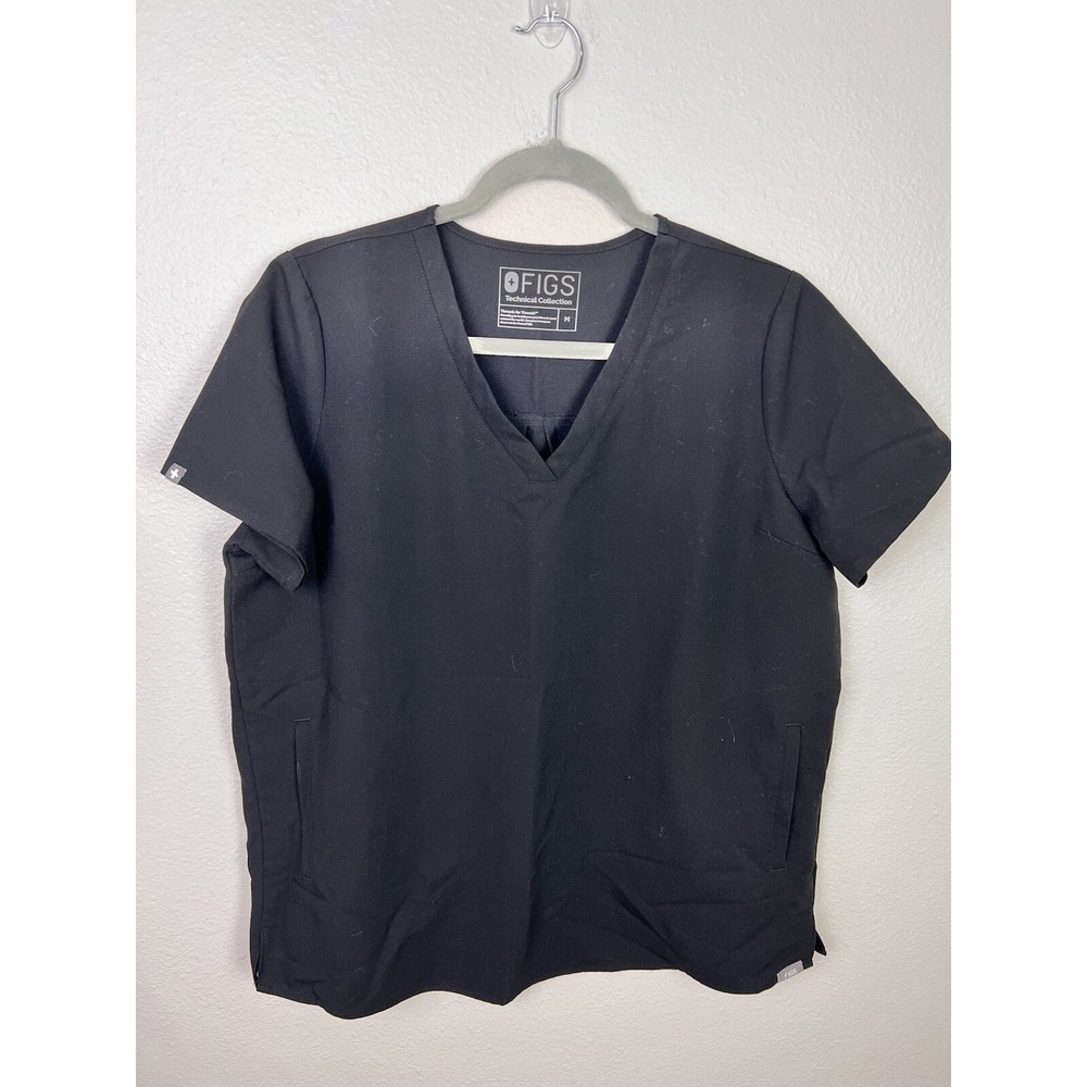 Figs Technical Collection Women's Size M Scrub Top Short Sleeve V-Neck Black